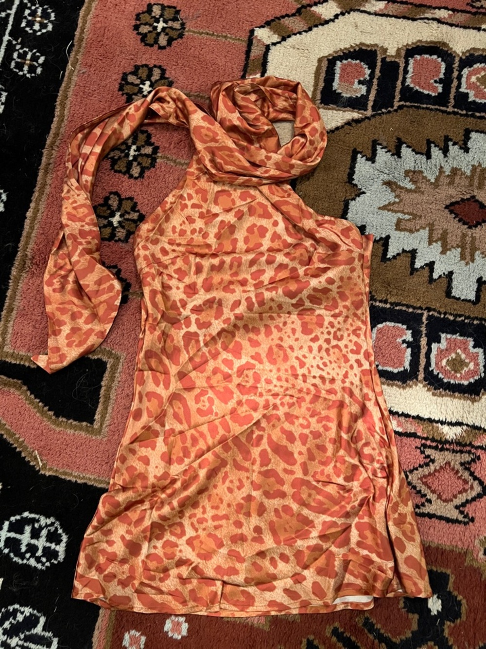 Orange Animal Print One Should Scarf Minj Dress with Open Back